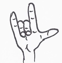 gezeichnete Hand, formt in ASL "I love you"