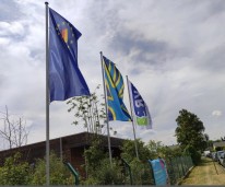 § wehende Flaggen. Europa, LVR und die Flagge der Gehörlosen Community